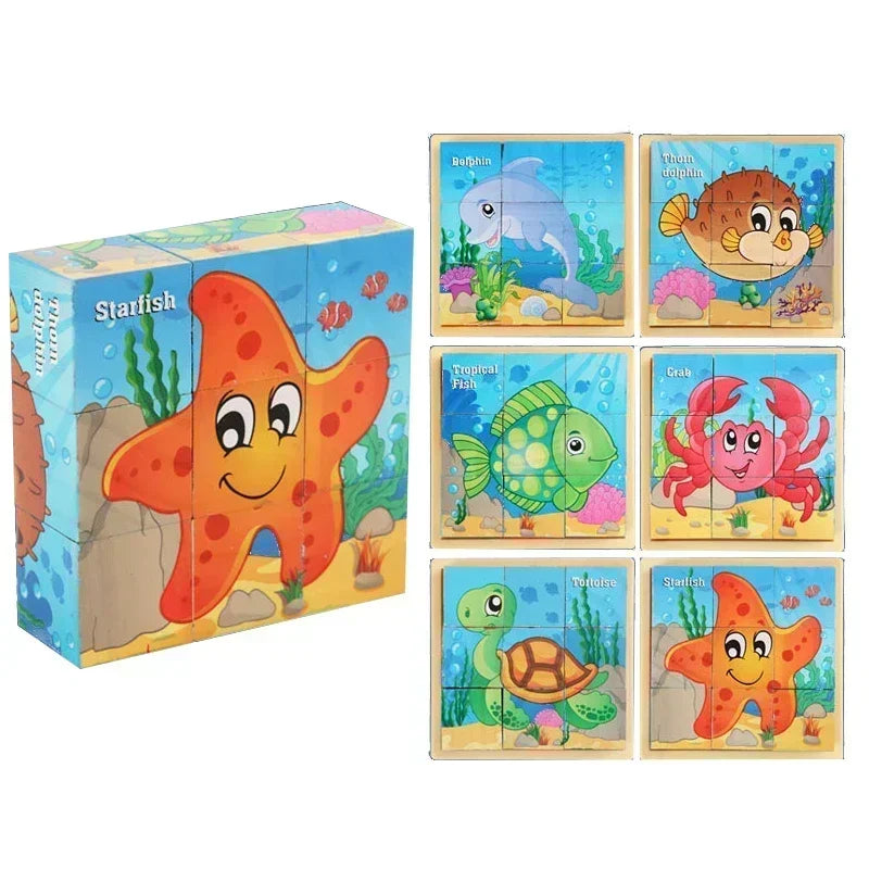 Montessori 3D Wooden Cube Puzzle – 6-Sided Educational Toy for Kids™
