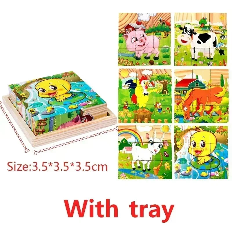 Montessori 3D Wooden Cube Puzzle – 6-Sided Educational Toy for Kids™