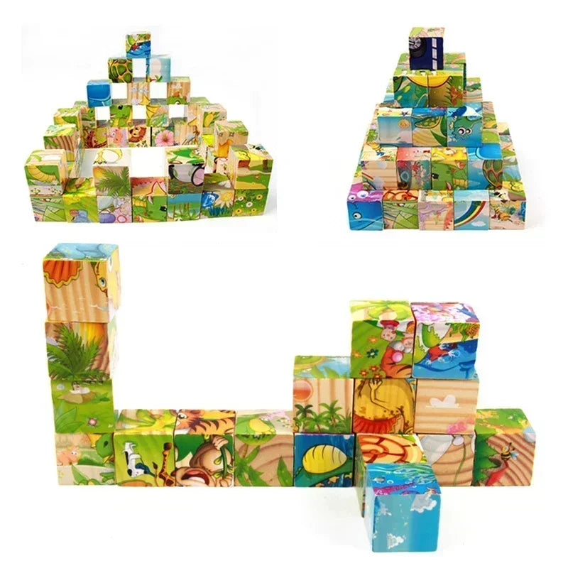 Montessori 3D Wooden Cube Puzzle – 6-Sided Educational Toy for Kids™