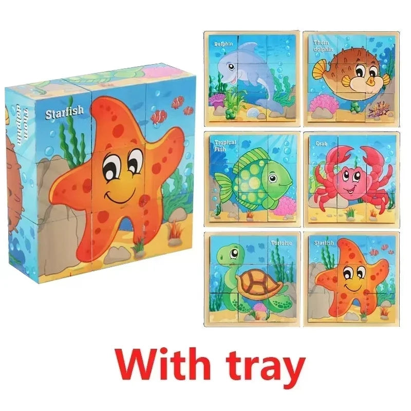 Montessori 3D Wooden Cube Puzzle – 6-Sided Educational Toy for Kids™