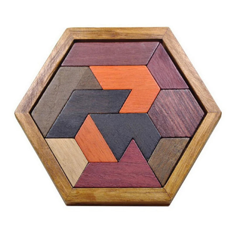 Wooden Hexagon Tangram Puzzle – Montessori Logic Game for All Ages™