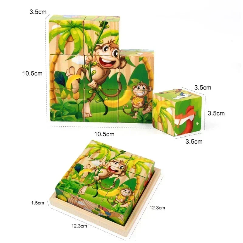 Montessori 3D Wooden Cube Puzzle – 6-Sided Educational Toy for Kids™