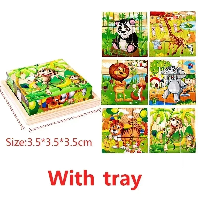 Montessori 3D Wooden Cube Puzzle – 6-Sided Educational Toy for Kids™