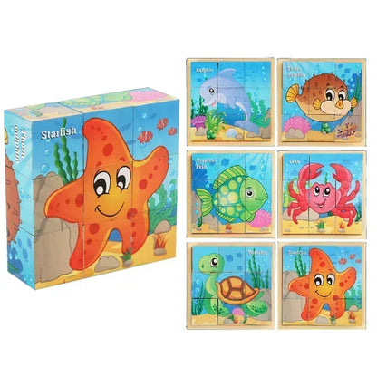 Montessori 3D Wooden Cube Puzzle – 6-Sided Educational Toy for Kids™