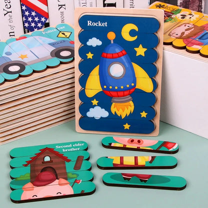 Montessori Wooden Animal Puzzle Toy for Toddlers 1–3 Years