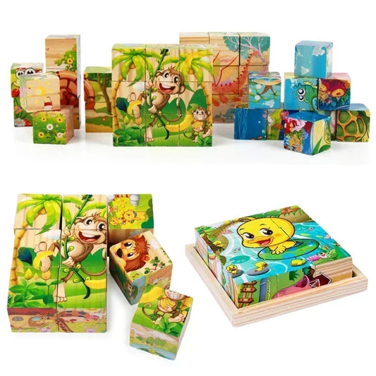 Montessori 3D Wooden Cube Puzzle – 6-Sided Educational Toy for Kids™