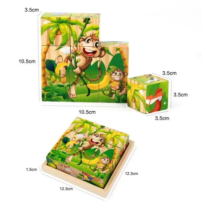 Montessori 3D Wooden Cube Puzzle – 6-Sided Educational Toy for Kids™