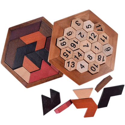 Wooden Hexagon Tangram Puzzle – Montessori Logic Game for All Ages™